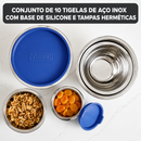 InoxNest™ – Conjunto Premium com 5 Tigelas de Aço Inox + 5 Tampas