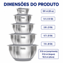 InoxNest™ – Conjunto Premium com 5 Tigelas de Aço Inox + 5 Tampas