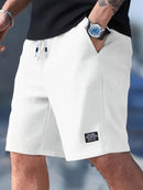 Calções Casuais Masculinos com Textura, Cintura com Cordão, Tecido Leve de Poliéster, Bolsos para Uso Diário, Praia ou Atividades ao Ar Livre | Calções com Cordão | Calções Leves